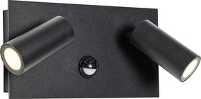 Lampka ścienna zewnętrzna czarna z LED 2-punktowy czujnik ruchu - Simon