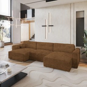 Masseno Narożnik FENTO z funkcją spania i pojemnikiem na pościel Narozniki U, Rozkładana sofa - Miedziany, TILIA 56
