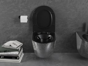 Mexen Lena miska wc Rimless z deską wolnoopadającą slim, duroplast, czarna mat/srebrna wzór łuski - 30224072