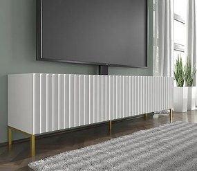 Lamelowa szafka rtv glamour biały mat + złote nóżki C5-E45