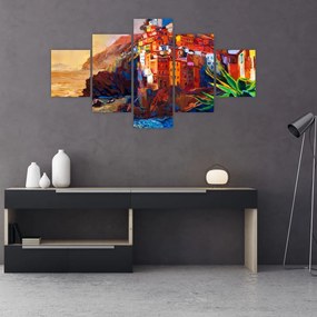 Obraz - Wieś na wybrzeżu Cinque Terre, Włoska Riviera, nowoczesny impresionism (125x70 cm)