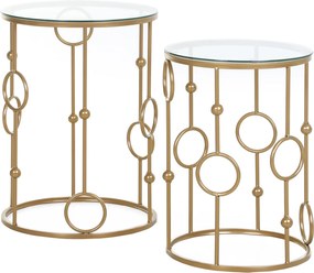 HOMCOM Zestaw 2 stolików kawowych, stolik pomocniczy ze szklaną płytą, stół do salonu z wzorem opony i kuli Ø41 x 57 cm, złoty