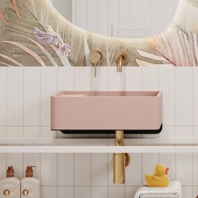 Umywalka z kamienia syntetycznego nablatowa / wisząca prostokątna różowa 43 cm x 25 cm EVELIA Pink : Otwory na baterię - Nie, Typ montażu - podwieszana