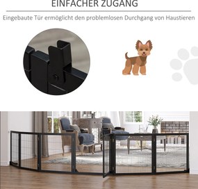 PawHut Barierka Ochronna dla Psów Składana z Drewna Sosnowego i Metalu Czarna 432x36x70cm | Aosom PL