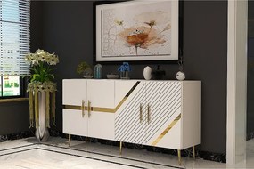 Komoda – 150 cm – Biało-złota – Płyta wiórowa pokryta melaminą