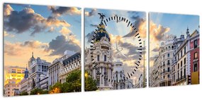 Obraz - Calle Gran Vía, Madryt, Hiszpania (z zegarem) (90x30 cm)
