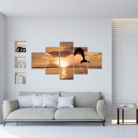 Obraz - Delfin o zachodzie słońca (125x70 cm)