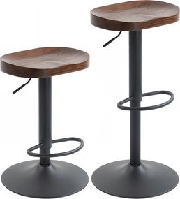 HOMCOM Hokery zestaw 2 sztuki, regulowane obrotowe krzesła z siedziskiem z wiązu, ciemnobrązowe | Aosom PL