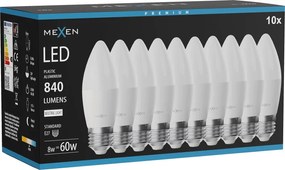 Mexen Nova 10x żarówka LED E27, C37, 8W, Neutralna - 4000K, 840 lm - L102-E27-0840-01x10