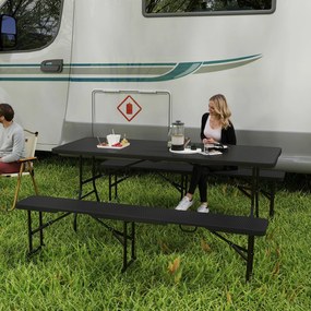 Outsunny Stół Piknikowy i Ławki, 3-częściowy Zestaw, Składany, Tworzywo Sztuczne, Metal, Czarny