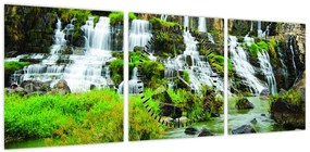 Obraz - wodospady (z zegarem) (90x30 cm)