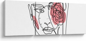 Obraz - Line art twarz z różą (z zegarem) (90x30 cm)