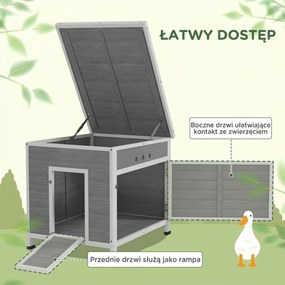 PawHut Kurnik dla kaczek z drzwiami bocznymi, otworami wentylacyjnymi, kurnik z drewna jodłowego dla drobiu, kurnik dla gęsi i kur z wodoodpornym dachem asfaltowym, 63 x 82 x 76 cm, jasnoszary