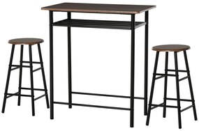 HOMCOM Zestaw Barowy, 3-częściowy, Stół i 2 Stołki, Półka, Design Industrialny, Czarny/Dąb