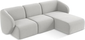 Jasnoszary aksamitny narożnik (prawostronny/z szezlongiem) Lani – Makamii