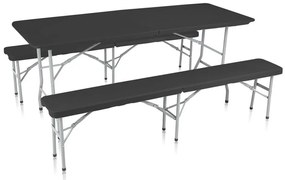 Zestaw mebli cateringowych stół + 2 ławki składany do ogrodu prostokątny tworzywo sztuczne kolor czarny