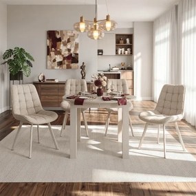 Zestaw Stół Okrągły Rozkładany HARRY 102-142 cm Kaszmir i 4 Krzesła NAYA Beżowe