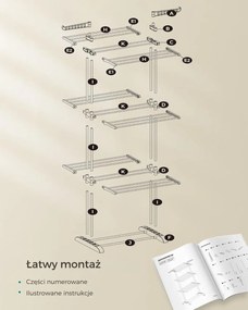 Suszarka na pranie ELTON z 4 poziomami na kółkach, 63,5x128x173cm,biały/szary SongmicsHome
