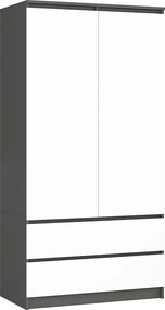 Szafa AKORD S90 Grafit Szary 90 cm 2 drzwi 2 szuflady kolor Biały mat 4 półki 90x51x180 cm