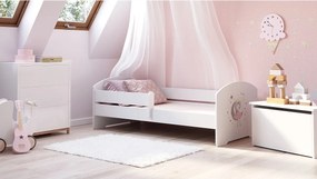 Łóżko dziecięce pojedyncze LUK 140x70 cm białe z materacem, zdejmowaną barierką i bezpieczną ramą drewnianą