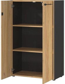 Antracytowo-naturalna szafka w dekorze dębu z zamkiem 75x120x40 cm Podium – Germania