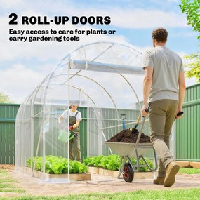 Outsunny Tunel foliowy (polytunnel), szklarnia z możliwością wejścia z ocynkowanym stalowym stelażem i odpornym na UV pokryciem PE, przezroczysta | Aosom PL