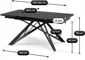 Stół Rozkładany Prostokątny MAXIME 160-240 cm Ceramiczny Czarny Marmur do Jadalni Loft