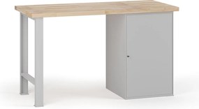 Stół warsztatowy G7, blat bukowy, 1500 x 685 x 840 mm, 1x szafka, szary