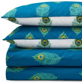 Biało-zielononiebieska bawełniana pościel dwuosobowa 230x220 cm Peacock Feather – Their Nibs