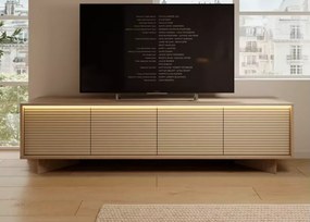 Szafka RTV Parsja 4D 200 cm LED – duża szafka pod telewizor, ryflowane fronty, bolivar naturalny / cappuccino, push-to-open
