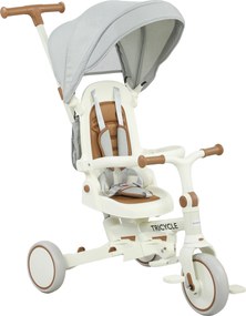 AIYAPLAY Dziecięcy trójkołowiec, zmienny wózek dla niemowląt, 5-w-1 design, zdejmowany uchwyt, regulowany, pas bezpieczeństwa, torba na akcesoria, 1-3 lat, kremowy