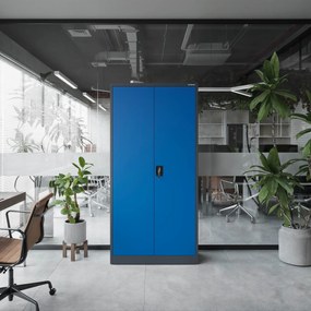 Biurowa szafa metalowa na akta JAN, 900 x 1850 x 400 mm, antracytowo-niebieska