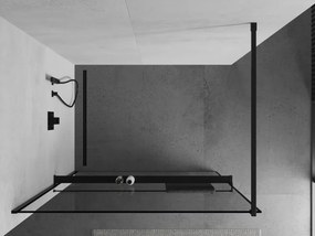 Mexen Kioto+ ścianka prysznicowa z półką Walk-in 110 x 200 cm, czarna ramka, czarna - 800-110-121-70-70