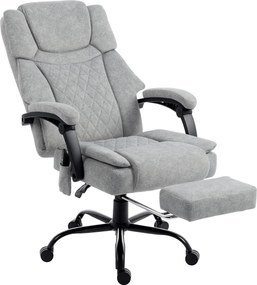 HOMCOM Fotel biurowy z wysokim oparciem, masażem wibracyjnym, funkcją podgrzewania, regulowanym oparciem, podnóżkiem, pilotem, szary | Aosom PL