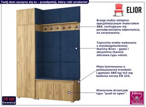 Szafa z siedziskiem tapicerowanym dąb craft + granat - Prufis 4X