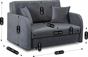 Dwuosobowy fotel z funkcją spania - amerykanka Vero 2, kolor szary