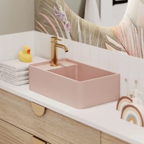 Umywalka z kamienia syntetycznego nablatowa / wisząca prostokątna różowa 43 cm x 25 cm EVELIA Pink : Otwór na baterię - Tak, Typ montażu - nablatowa