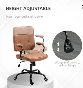 Vinsetto Fotel biurowy obrotowy z kółkami funkcja bujania ergonomiczny brązowy | Aosom PL