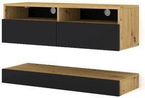 Zestaw szafka rtv z panelem dąb artisan + czarny - Herria 5X