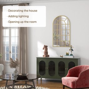 HOMCOM Lustro ścienna, design okienny, korytarzowe, metalowa rama, 110 x 62 cm, Złoto