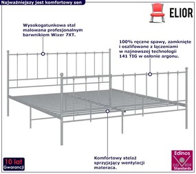 Szare metalowe łóżko z zagłówkiem 180x200 cm Dalio