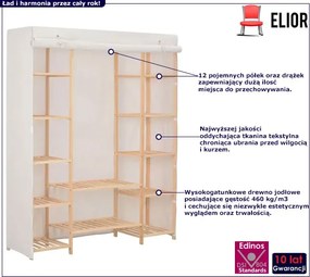 Materiałowa biała szafa z drewnianym stelażem W9-M26