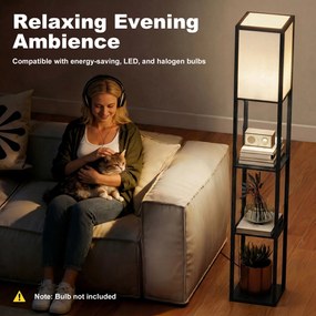 HOMCOM LED Lampa stojąca z 3 półkami, lampa podłogowa z przełącznikiem nożnym, oprawka E27, czarna | Aosom PL