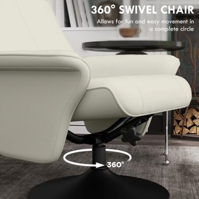 HOMCOM Fotel Relaksacyjny z Podnóżkiem, Obrotowy, Ergonomiczny, w Mikrofibrze, do 150 kg, Kremowobiały