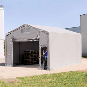TOOLPORT 6x6m Hala namiotowa - 3,0 m wysokość ścian bocznych z podciąganą do góry bramą, PVC 850, szary, bez statyki - (79894)