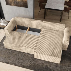 Masseno Narożnik VALTINO z funkcją spania i pojemnikiem na pościel Narozniki L, Rozkładana sofa - Kremowy, TILIA 03