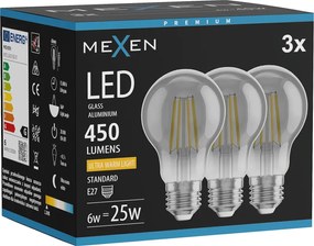 Mexen Vintis 3x żarówka filament LED E27, A60, 6W, Ciepła - 2200K, 450 lm, smoke - L150-E27-0622-70x03