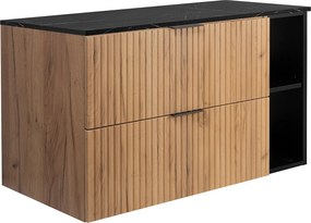 Wandhängender Badezimmerschrank, Eiche Craft / schwarze Marmorplatte (MDF), 100 x 57 x 46 cm