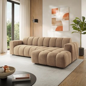 Masseno Narożnik SETIA Prawostronny L-Kształtny, Nowoczesna Sofa narożna, Tkanina Strukturalna - Beżowy, ARAGON 14