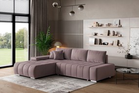 Masseno Narożnik ALESE z funkcją spania i pojemnikiem na pościel Narozniki L, Rozkładana sofa - Wrzosowy, MONOLITH 62